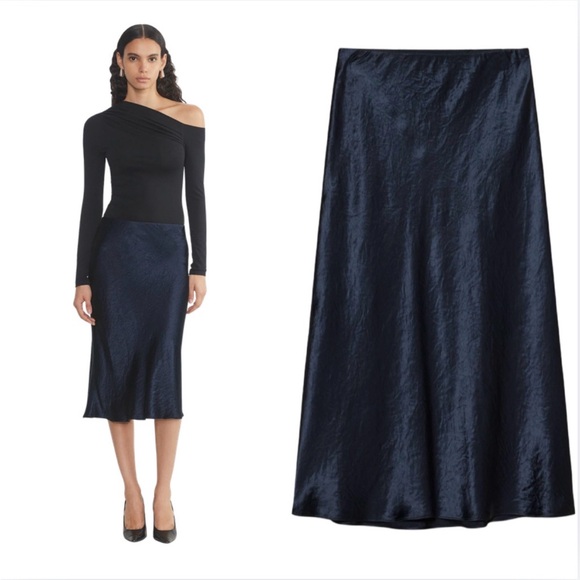 Aritzia Dresses & Skirts - Aritzia BABATON Slip Satin Midi Skirt Size 0 Navy Blue